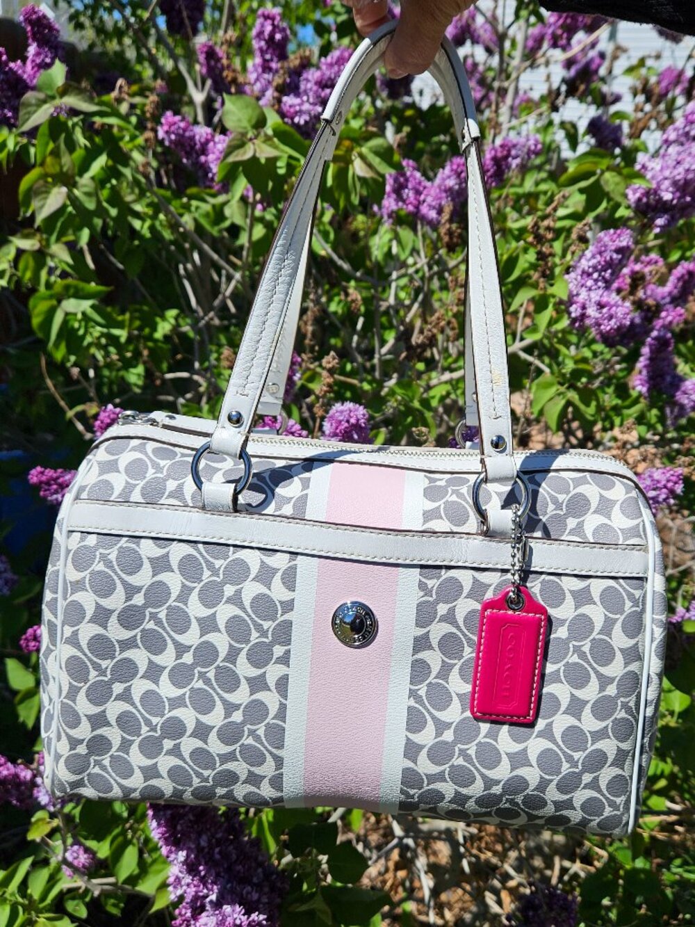 Coach Chelsea Heritage Leather Satchel White/Gray/Pink NBM1076-F15132 Y2K